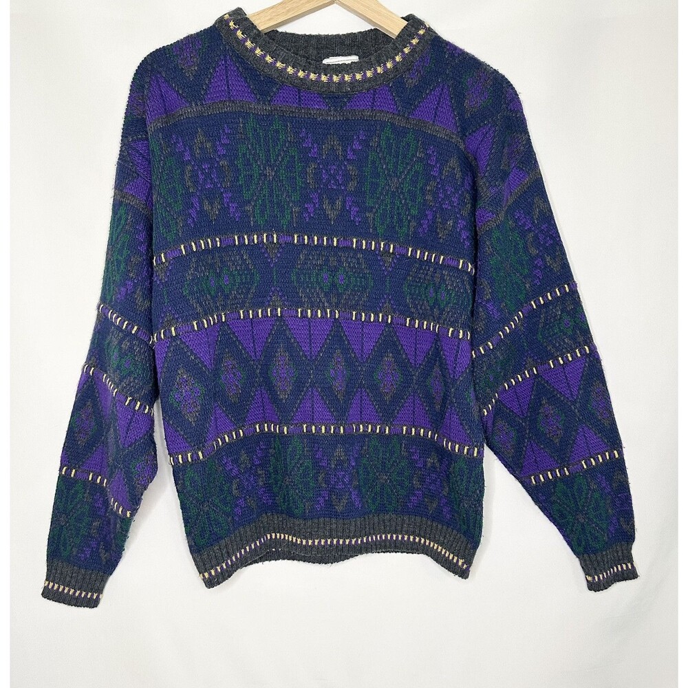 VTG 80'S/90's Cadet Boys Club Sweater Purple Green Boys Made in USA XL 18